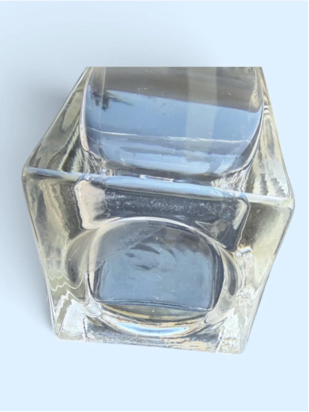 Heavy Clear Art Glass Vase Geometric Square Form with Slanted Rim